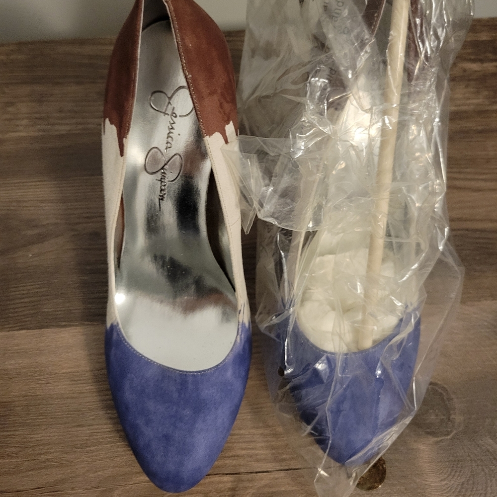 Jessica Simpson Two-Tone Blue and Brown 3 inch Heels.